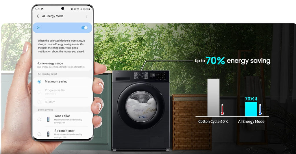 Masina de spalat rufe Samsung WW90CGC04DABLE, 9 kg, 1400 RPM, Clasa A, Motor Digital Inverter, Eco Bubble, WiFi SmartThings, AI Energy, Negru
